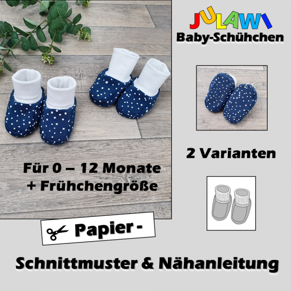 JULAWI Baby-Schuehchen  Papierschnittmuster 0-12 Monate